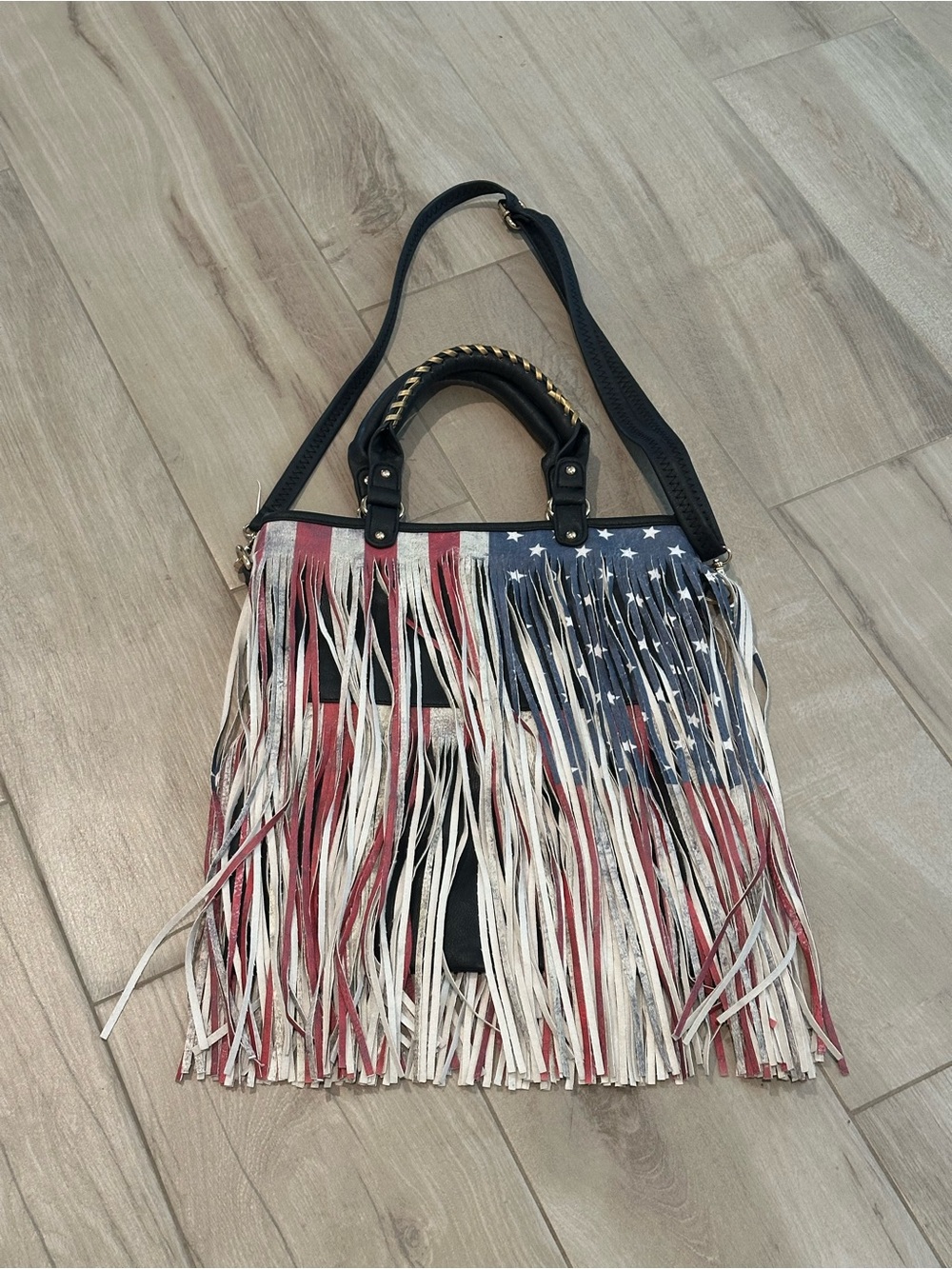 CELEBRITY USA FLAG FRINGE TOTE